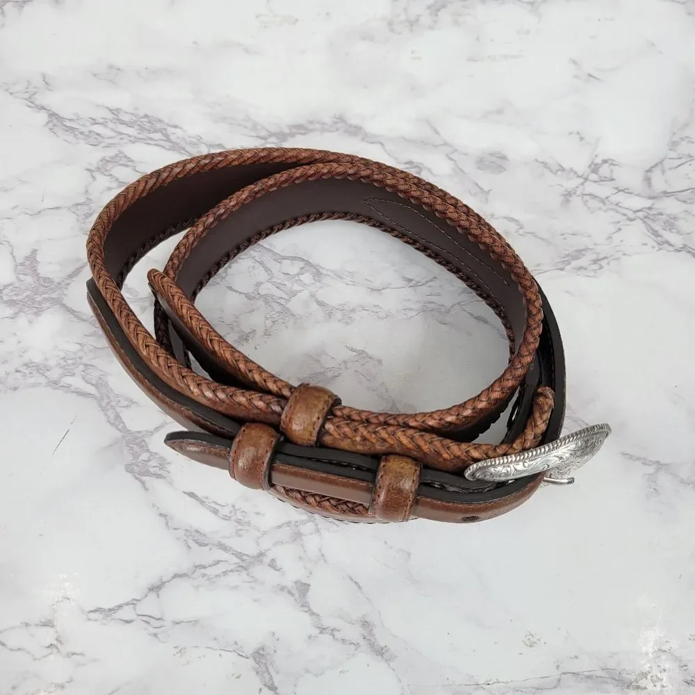Nocona Men's Brown Leather Belt with Silver Buckle Top Hand Western